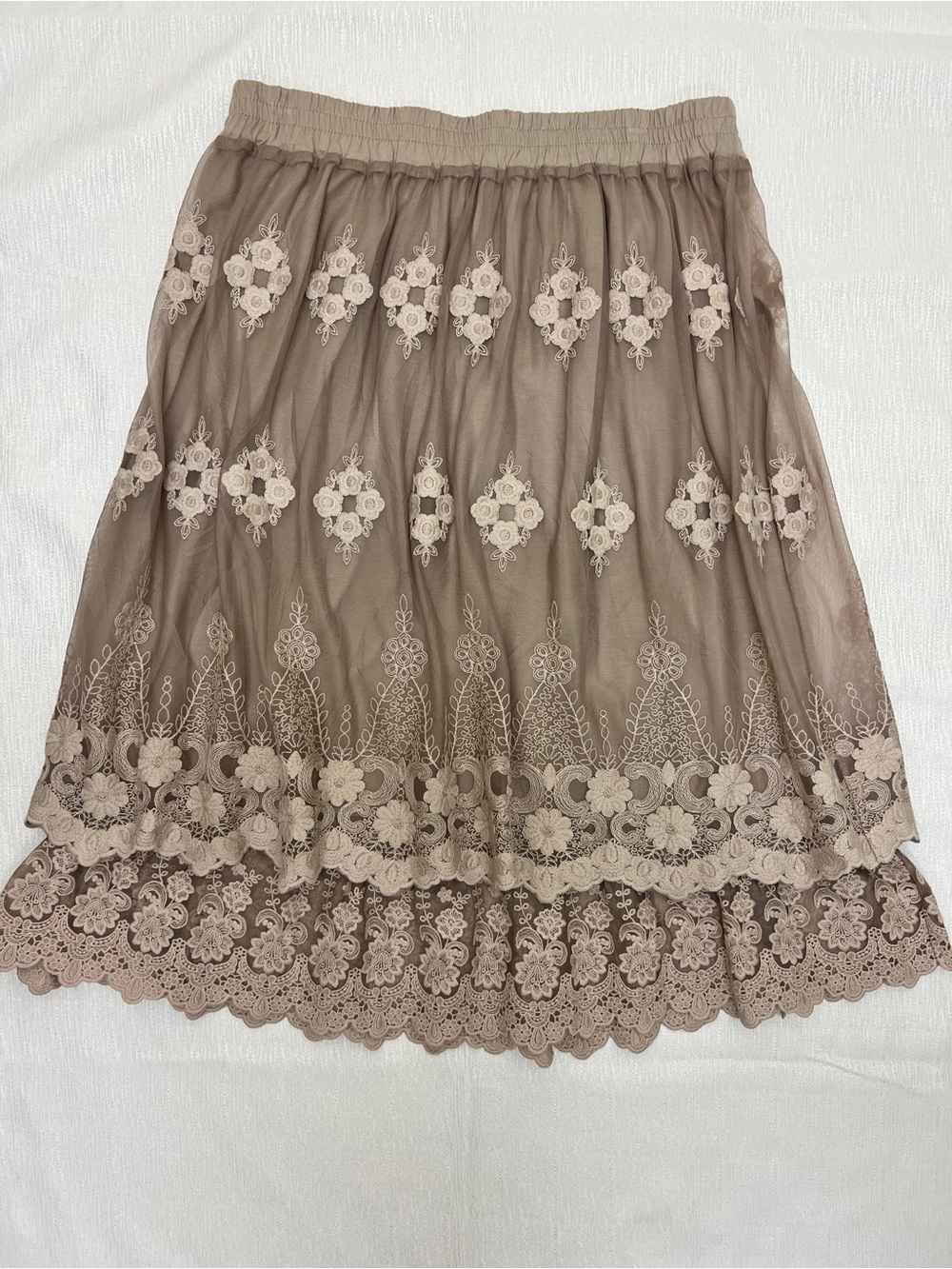indigo soul Beige Lace A-Line Skirt